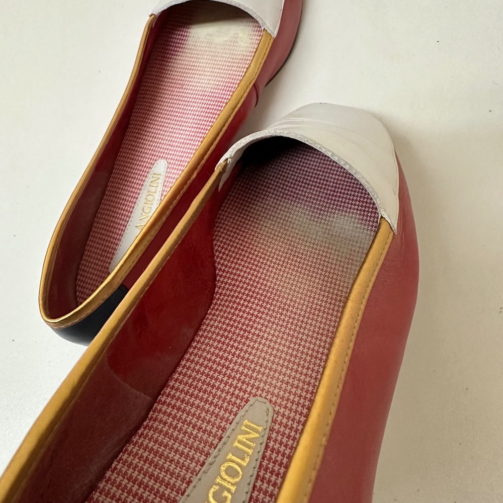 Vtg Enzo Angiolini 8M Liberty Leather Loafers Red Navy White Gold Square Toerty - Picture 5 of 11